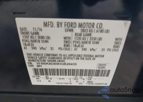2017 Ford Explorer Xlt from USA, damaged, VIN 1FM5K8D89HGB26435